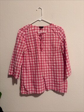 Talbots Pink and White Gingham Tie-Front Blouse